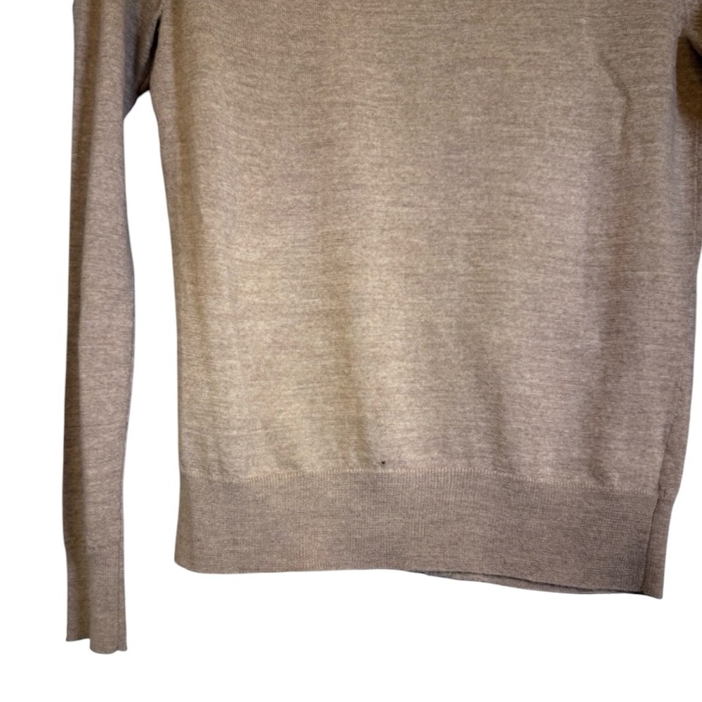 Ann Taylor Long Sleeve Beige Sweater w/ Gold Zip Up and Pocket Details 100% Wool - Picture 8 of 16